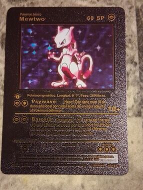 Mewtwo Holographic Card - Shiny Black & Purple Artwork